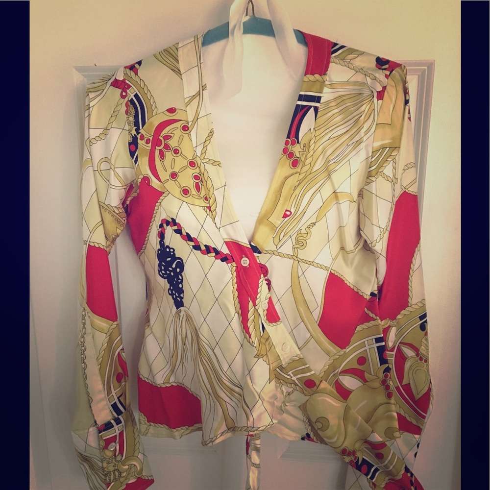Pink Tartan Silk criss cross blouse